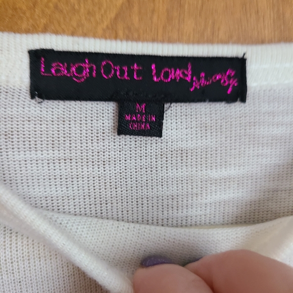 🌟 4/$20 Laugh Out Loud Always Cream Sweater with Pink Plaid Detail - size m - Picture 4 of 4